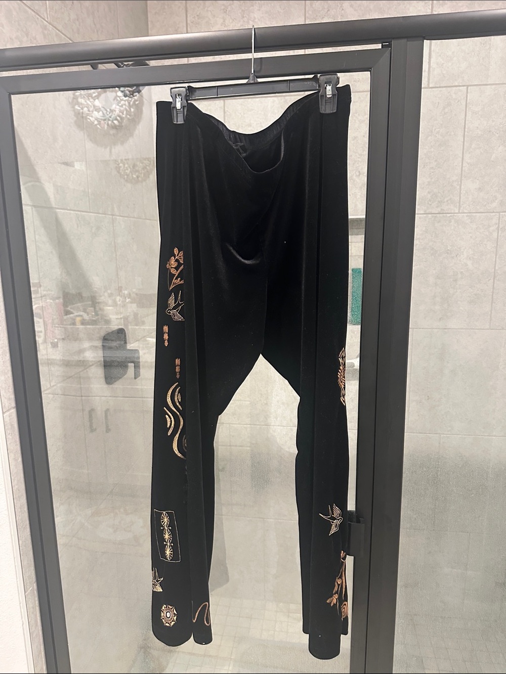 Johnny Was Black Corduroy Embroidered Wide-Leg Pants